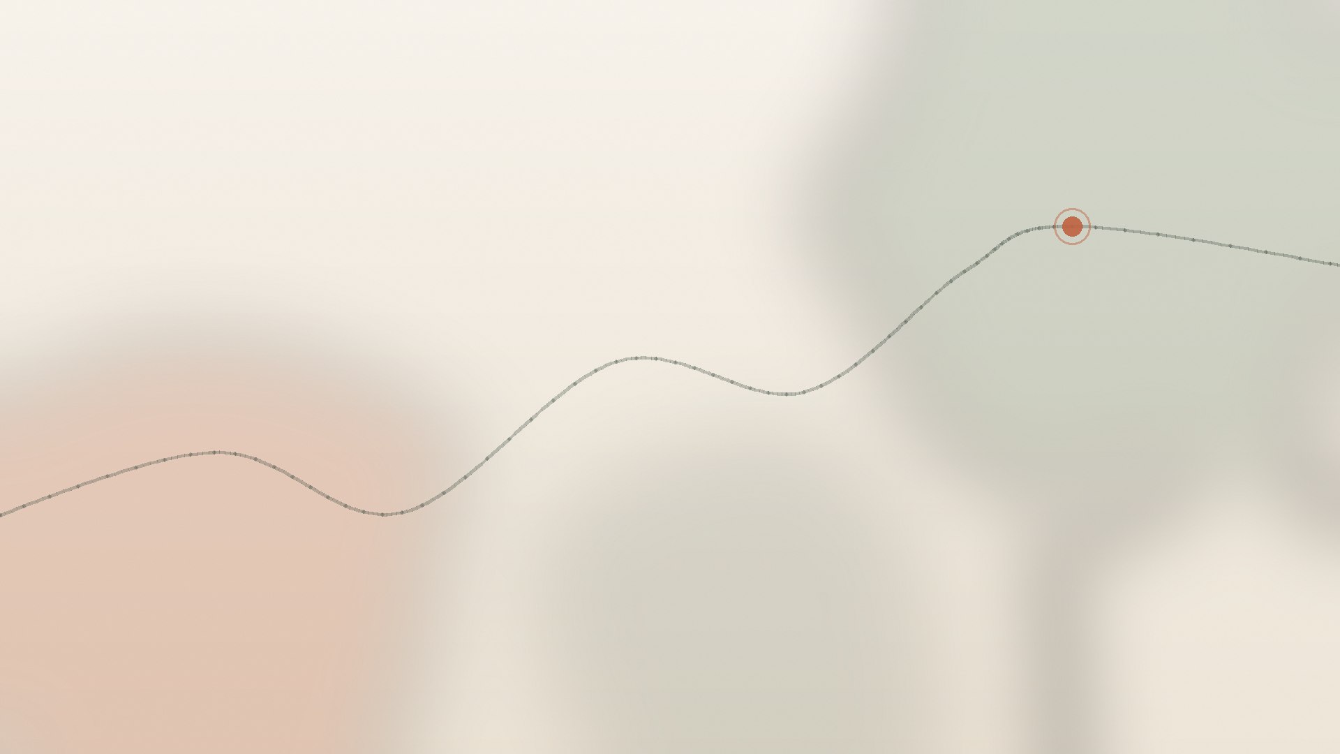 Abstract illustration of a winding path across warm terrain, representing Tara's coaching journey.